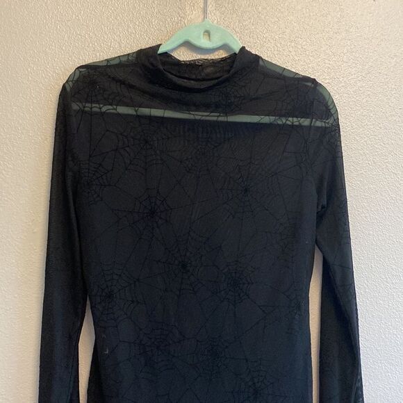 Long sleeve sheer spider web top- Halloween shirt- Size large - Picture 2 of 7